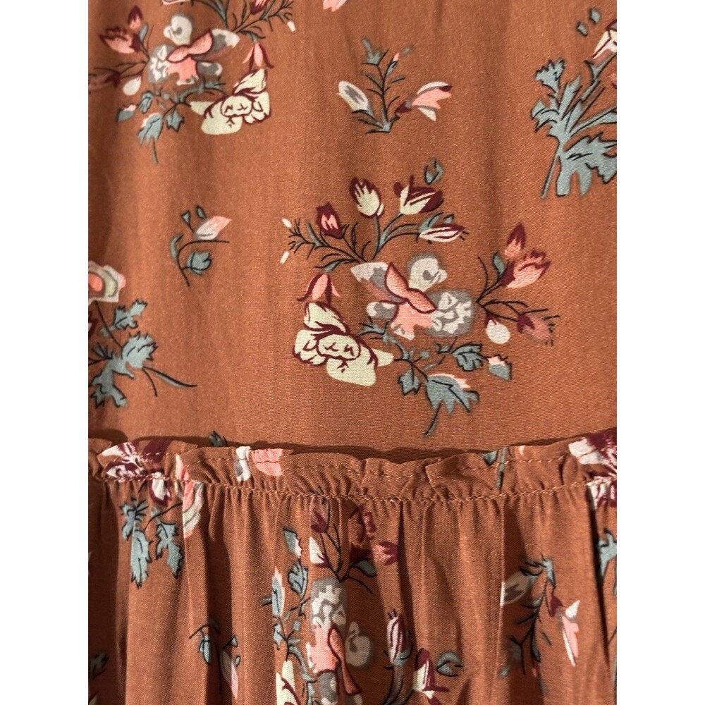 Natural Life Prairie Cottagecore￼Brown Floral Rayon Maxi Dress  Ren Faire, L - Picture 5 of 7